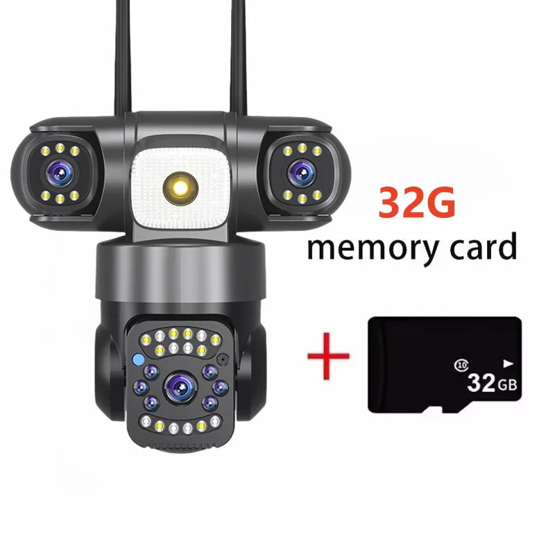 15MP 8K Wifi IP Camera Solar Outdoor Waterproof Three Lenses Camera HD Low Power Battery PIR Night Vision CCTV Security Cam