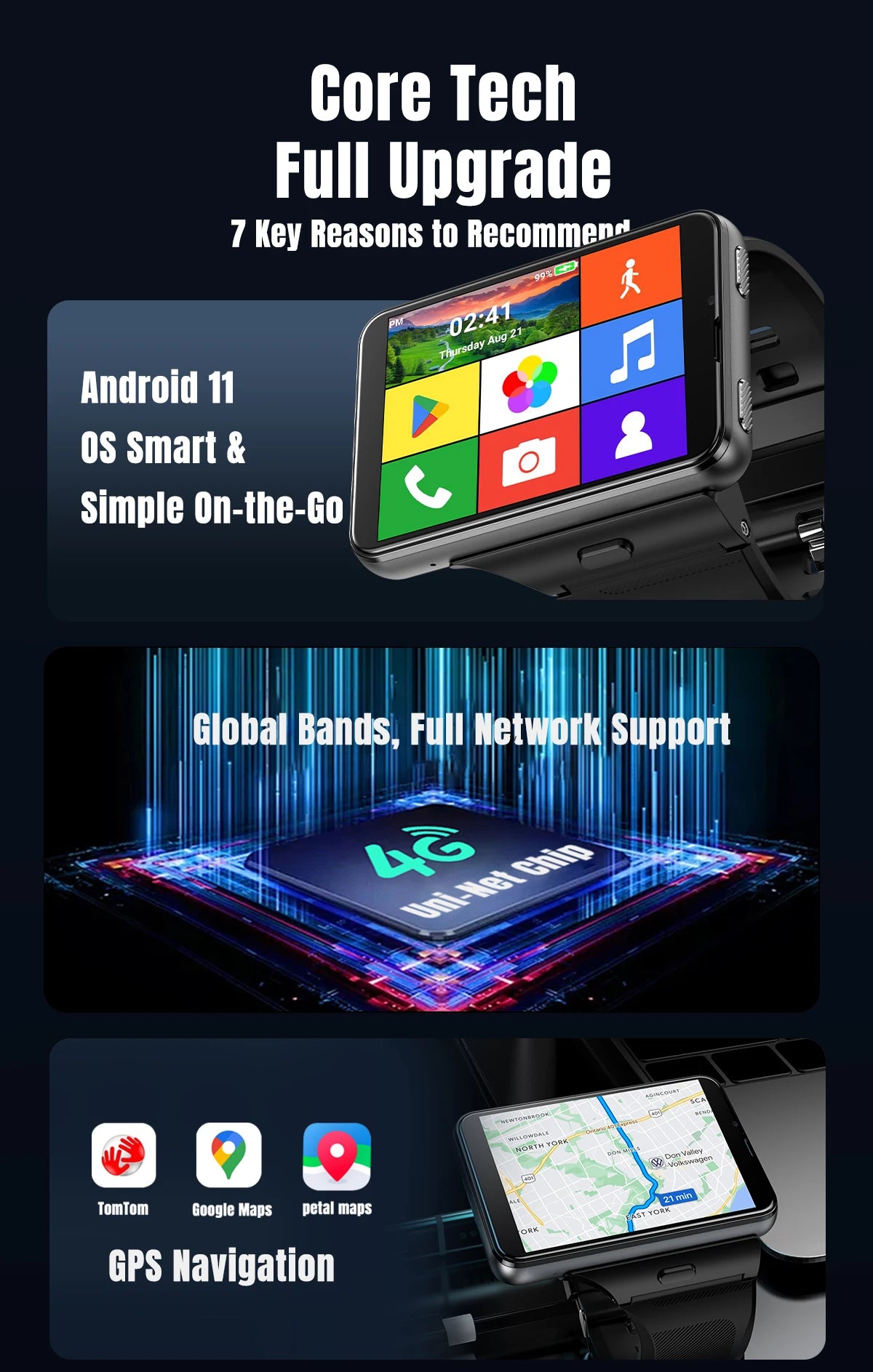 2026New 4G Sports SmartWatch S999 2.88 Inch Quad Core Android 9.0 OS Smartwatch 2300 MAh 13MP Camera 4GB/64GB Heart Rate Monitor