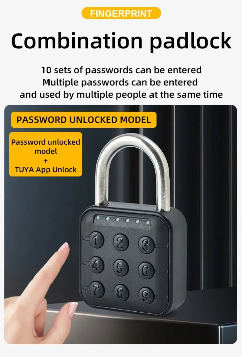 Tuya Smart Bluetooth Password Fingerprint Padlock Waterproof Keyless Security Electronic Luggage Bag Case Anti-theft Lock