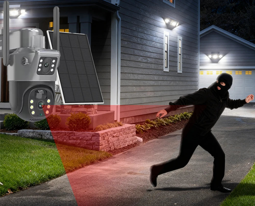 4K 8MP 5G&2.4GHZ WiFi Solar Camera Dual Lens Dual Screen CCTV Camaras PIR Detection EseeCloud Surveillance Battery PTZ Cameras