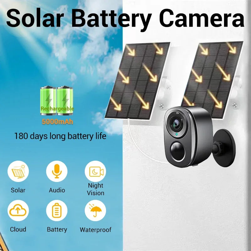 5MP 4G Solar Camera WiFi Wireless IP Security Camera Outdoor Surveillance Night Vision Battery Waterproof Two-Way Audio Tracking