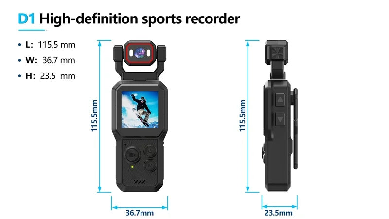 Lenovo 2026 New 1080P HD Action Camera with Screen Wi-Fi Rotating Lens Night Shooting Flash Portable Handheld Vlog Recorder