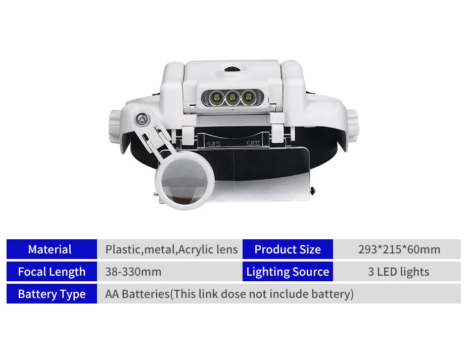 LED Magnifier 1.5x 2x 2.5x 3x 3.5x 8x Magnifying Glasses for Jewelry Watch Electronic Repair Hands-Free Loupe