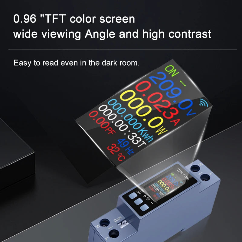Tuya WiFi 8 In1 Smart Circuit Breaker Power Meter AC 85-290V Smart Switch Energy Meter APP Control with LCD Voltage Protection