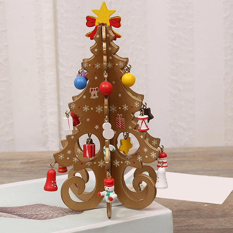 Creative DIY Wooden Christmas Tree Window Shop Mall Desktop Display Props Ornament Holiday Gifts Decoration Ornaments