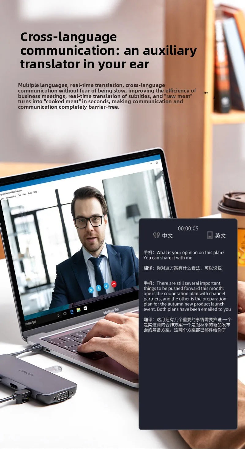 Bluetooth smart AI glasses simultaneous interpretation of 144 languages real-time wireless translation of headset calls