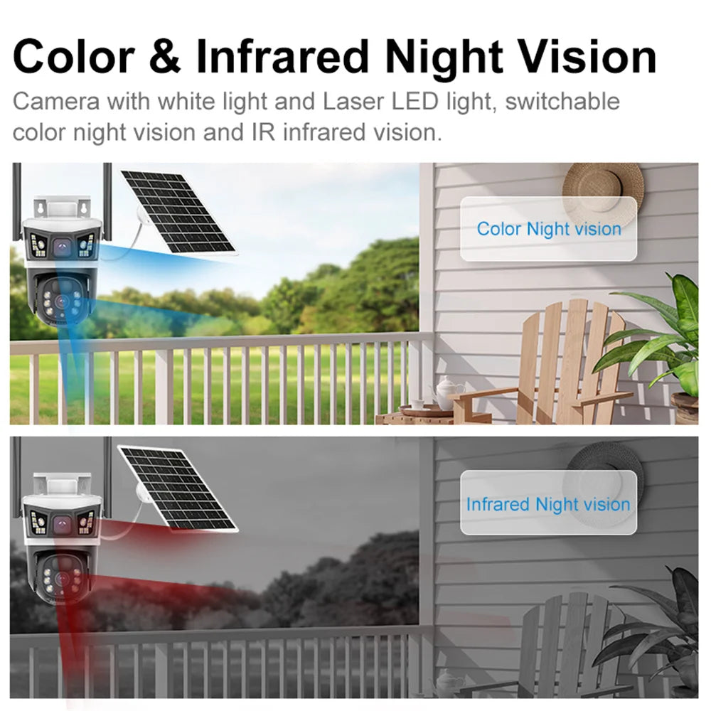 4G Solar Camera Outdoor 12MP 6K Dual Lens Dual Screens Security Video Monitor Cam Night Vision Waterproof CCTV IP Cameras Yoosee