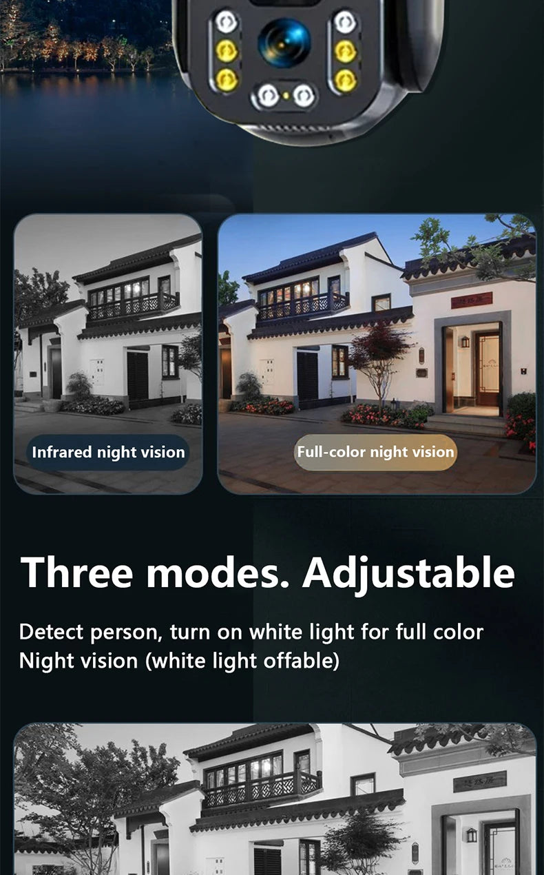 Solar Camera WiFi V360PRO Three Eyes and Two Pictures Outdoor Solar Closed Circuit PTZ Camera 1080P