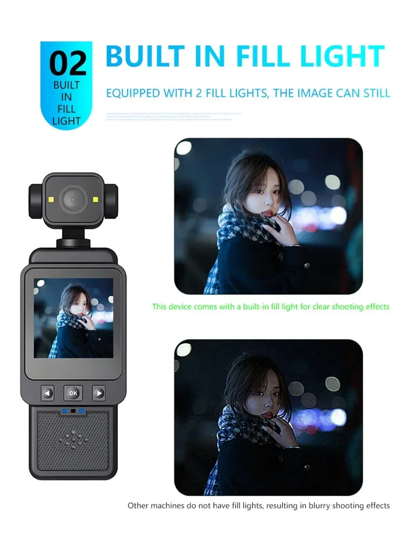 2026 New Handheld Sports Camera With180 Degree Rotating Lens 4K HD Wireless Wifi Video Recorder Built-in Fill Light Camera