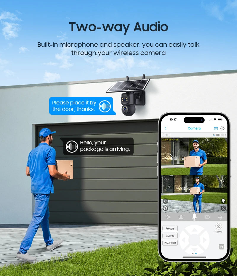 6MP Ubox APP Solar Power Dual Lens WIFI IP Camera Full Color AI Humanoid Detection Home Security CCTV Monitor