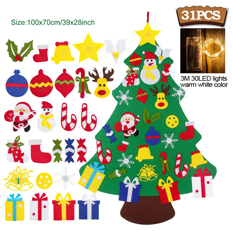 DIY Felt Christmas Tree DIY Kids Toys Xmas Decoration Ornaments Santa Claus Children's Tree Crafts With Light Hanging Gifts