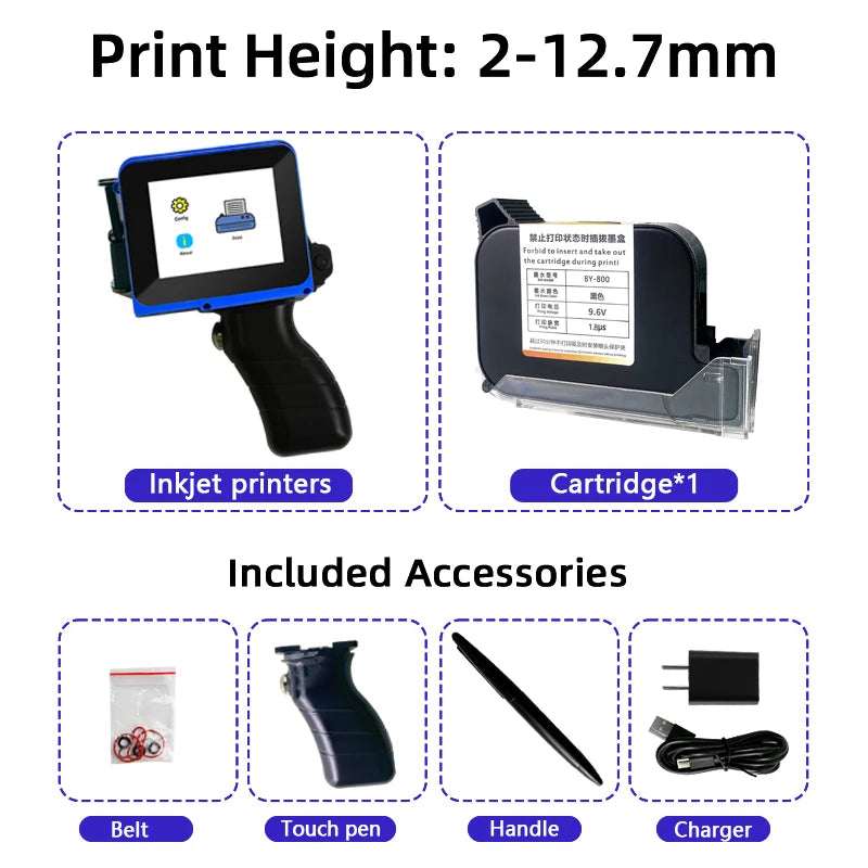 Mini Date Printer Inkjet Portable Coding Machine Bottle Box Plastic Bags Logo Text QR Code Serial Number