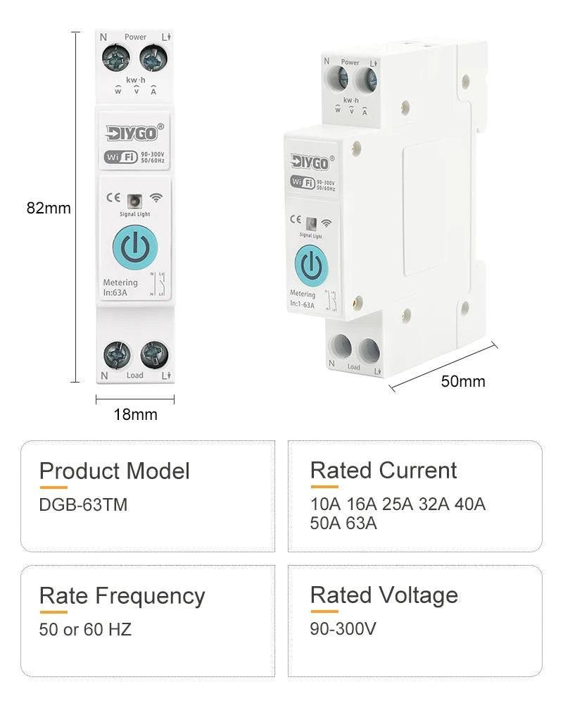 TUYA smartlife 1- 63A DIY GO 1P+N WIFI Smart Switch Energy Meter Kwh Metering Monitoring Circuit Breaker Timer Relay MCB