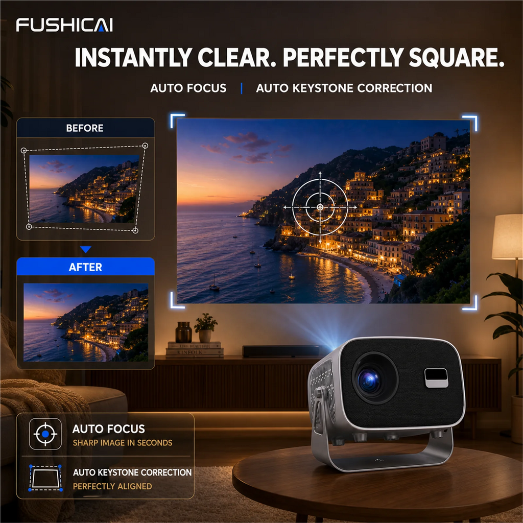 FUSHCAI Outdoor Projector A10 Portable Mini Projector with 360° Rotation 900 ANSI Native 1080P 4K Compatible Auto Focus BT 5.4
