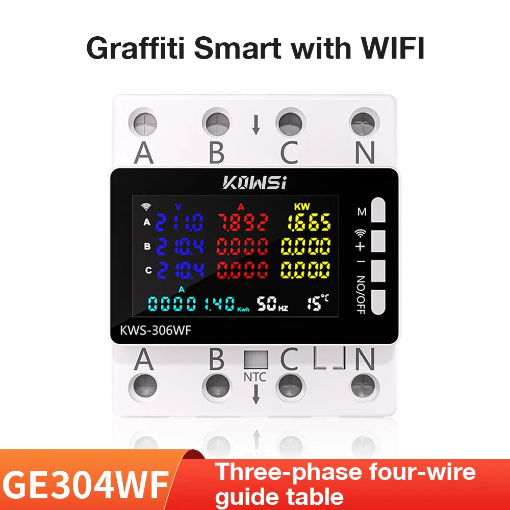 Tuya WiFi 8in1 AC Energy Meter 3P 85-290V/80A Voltage Current Meter APP Relay kWh Circuit Breaker Power Meter Smart Life
