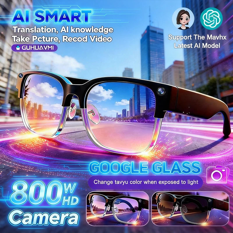 2026 New AI Smart Glasses 800W HD Camera Glasses Photo Recognition Video Record Translation Call Waterproof Sunglasses Men Women