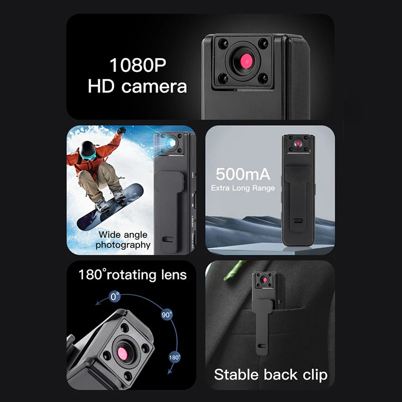 Mini  A9 Handheld Camera 1080P HD Infrared Night Vision Back Clip Camera Recorder Outdoor Sports Riding Handheld Camera