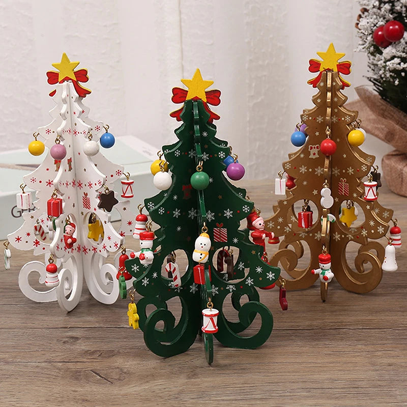 Creative DIY Wooden Christmas Tree Window Shop Mall Desktop Display Props Ornament Holiday Gifts Decoration Ornaments