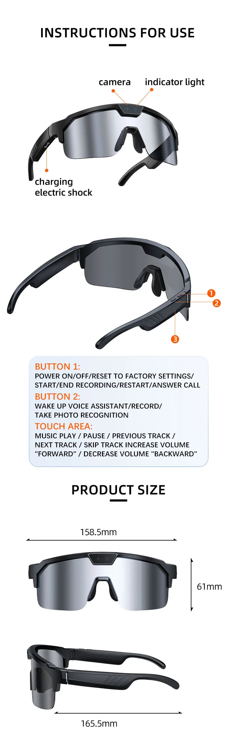 2026 New AI Camera Glasses, 1200P HD Video Recording, 30MP Photo Shooting, Voice Assistant, WiFi Sync for Cycling Hiking Travel