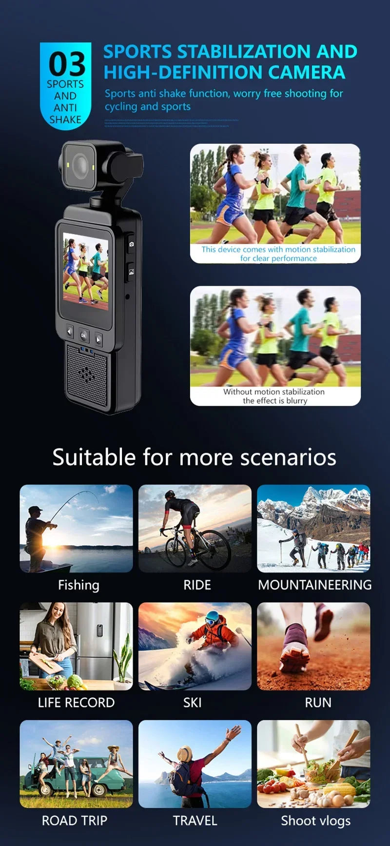 2026 New Handheld Sports Camera With180 Degree Rotating Lens 4K HD Wireless Wifi Video Recorder Built-in Fill Light Camera
