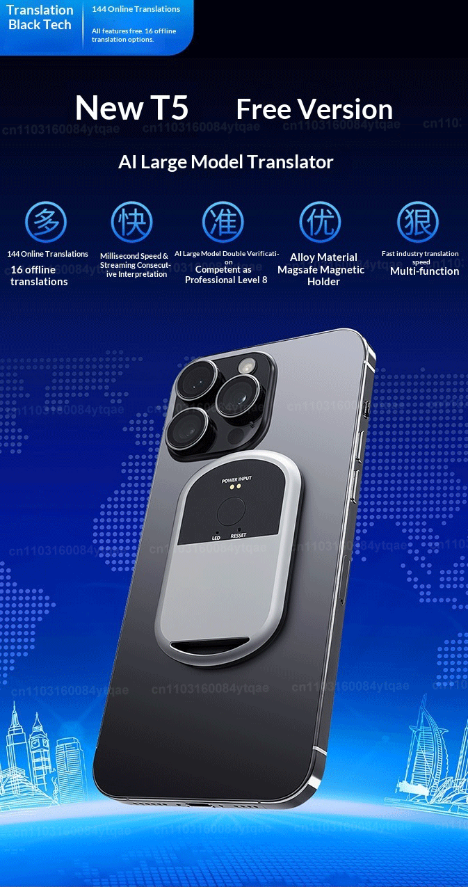 UURMI T5 AI Translator: 144 Languages, 0.5s Speed, 98% Accuracy, 16 Offline, Photo/Video Translate, 60-Day Battery, 5G Free