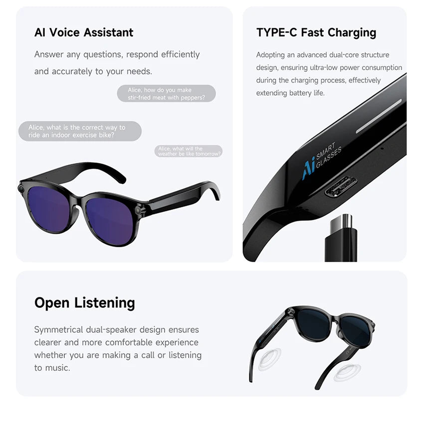 800W Pixel Camera Smart Glasses Video Recording AI Photo Recognition Bluetooth Call Voice Translation Sunglasses For Men Women