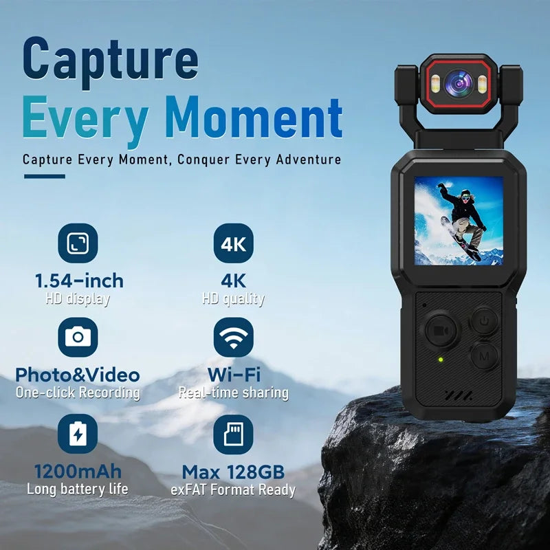 Lenovo 2026 New 1080P HD Action Camera with Screen Wi-Fi Rotating Lens Night Shooting Flash Portable Handheld Vlog Recorder