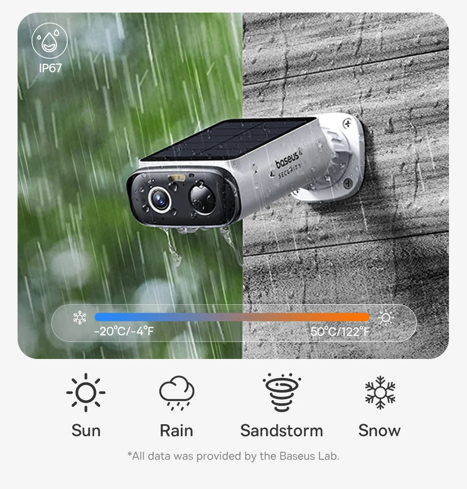 Baseus Security S1 Lite Solar Security Camera Wireless Outdoor Camera Continuous Power 2K Resolution 135°FOV IP67 Wifi Camera