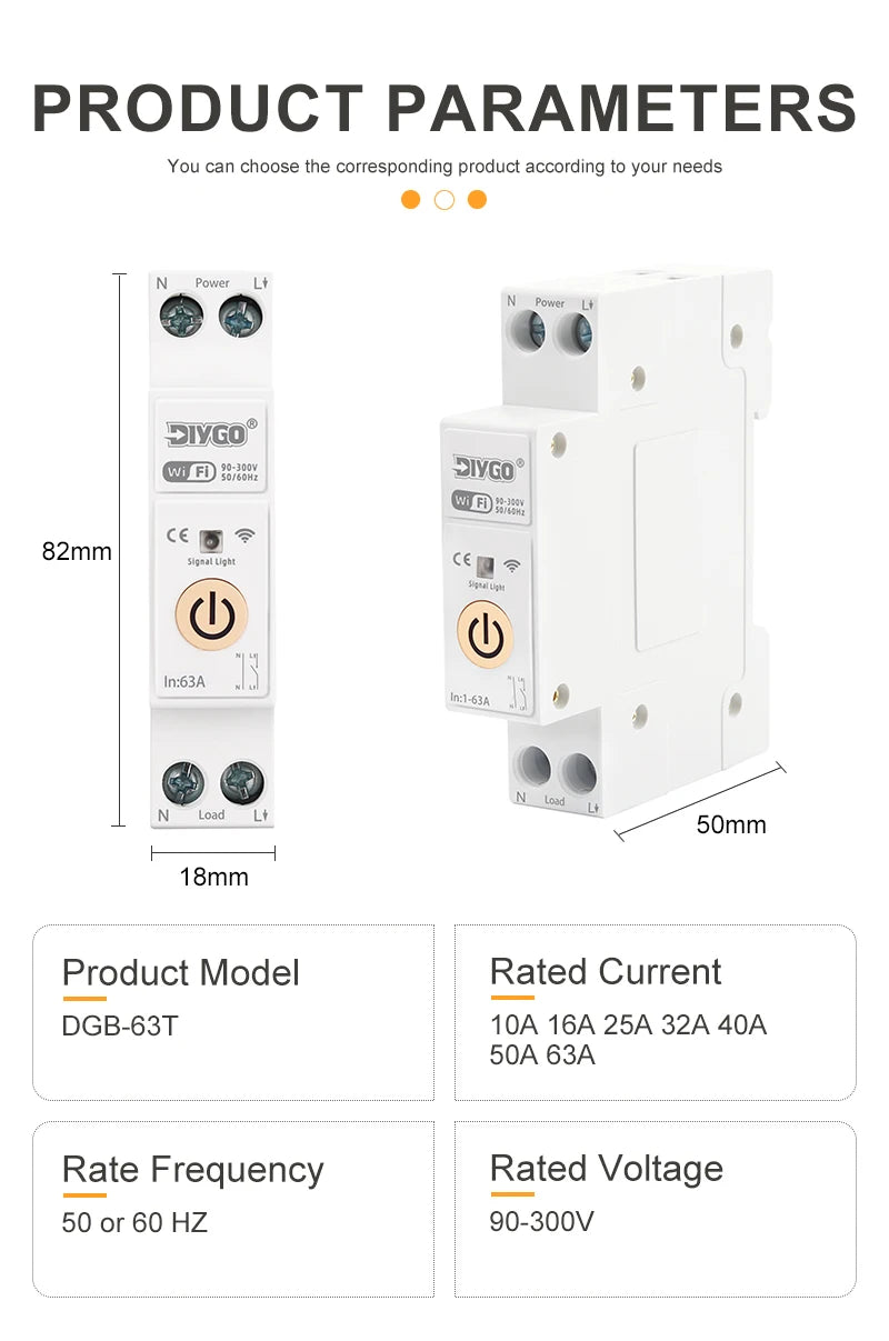 TUYA smartlife 1- 63A DIY GO 1P+N WIFI Smart Switch Energy Meter Kwh Metering Monitoring Circuit Breaker Timer Relay MCB