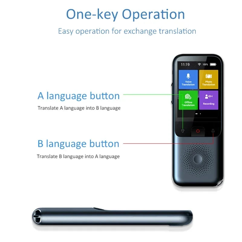 Portable T11 Smart Voice Translator, Supports 137 Languages, Real-Time Multilingual Speech Interaction, Offline Translation Devi