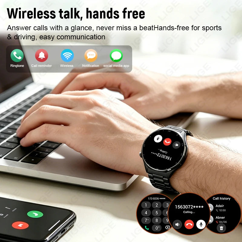 LIGE 2026 Smart Watch For Men IP68 Waterproof Sports Bluetooth Call Watch Smart Heart Rate Blood Oxygen Clock For Android IOS