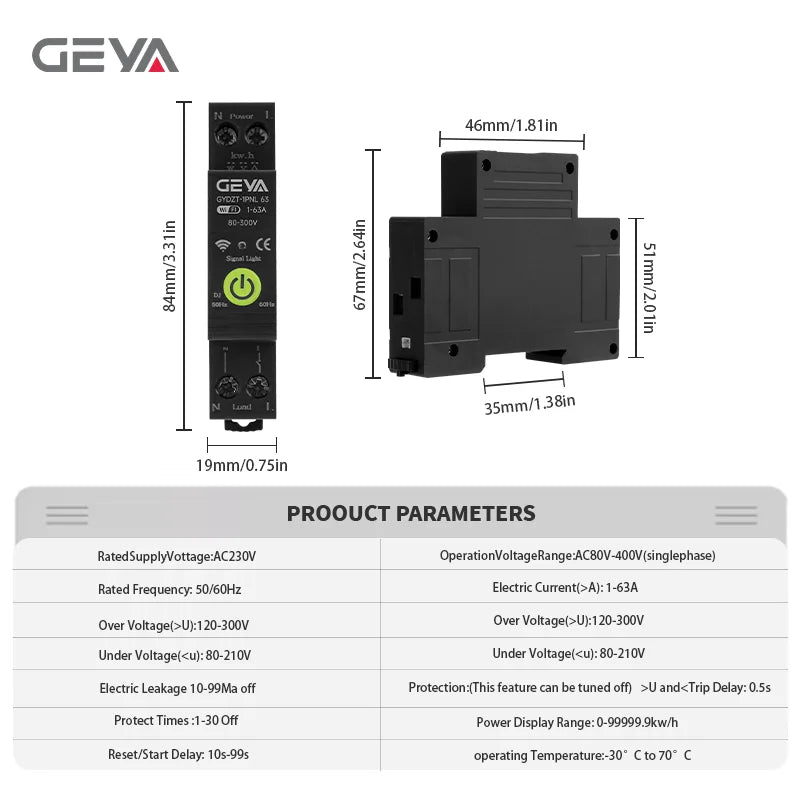 TUYA 63A Wifi Smart Circuit Breaker Switch Din Rail Remote Voice Control Home Smart Life App Tuya Timer Relay On Off Switch
