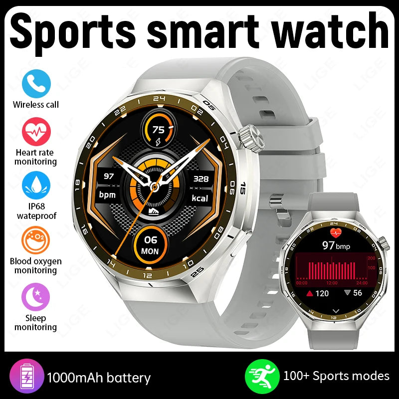 LIGE 2026 Smart Watch For Men IP68 Waterproof Sports Bluetooth Call Watch Smart Heart Rate Blood Oxygen Clock For Android IOS
