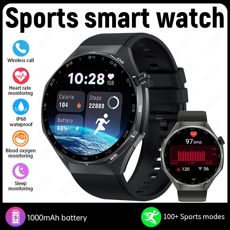 LIGE 2026 Smart Watch For Men IP68 Waterproof Sports Bluetooth Call Watch Smart Heart Rate Blood Oxygen Clock For Android IOS