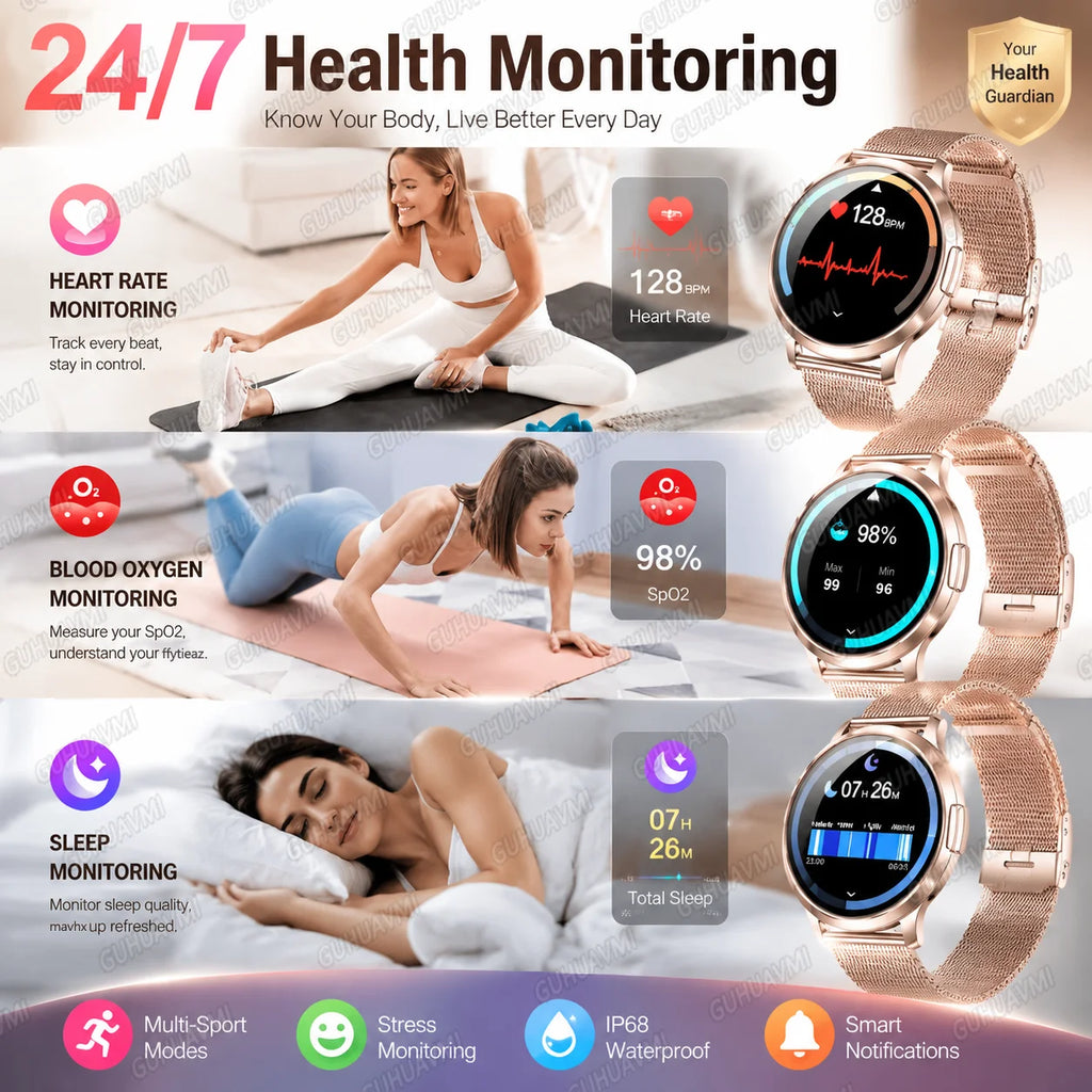 2026 New Smart Watch For Women 1.32" AMOLED Display Answer Make Call Message Health Sport Watch Ladies' Gift Music Digital Clock