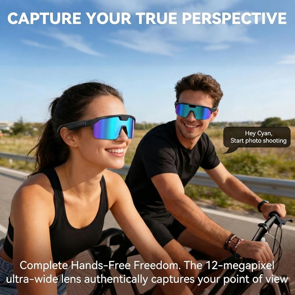2026 New 1200P Camera Smart Glasses Men 8MP Pixel Anti-shake Video Cycling Goggles ChatGPT Translation Dual Mic Audio Sunglasses