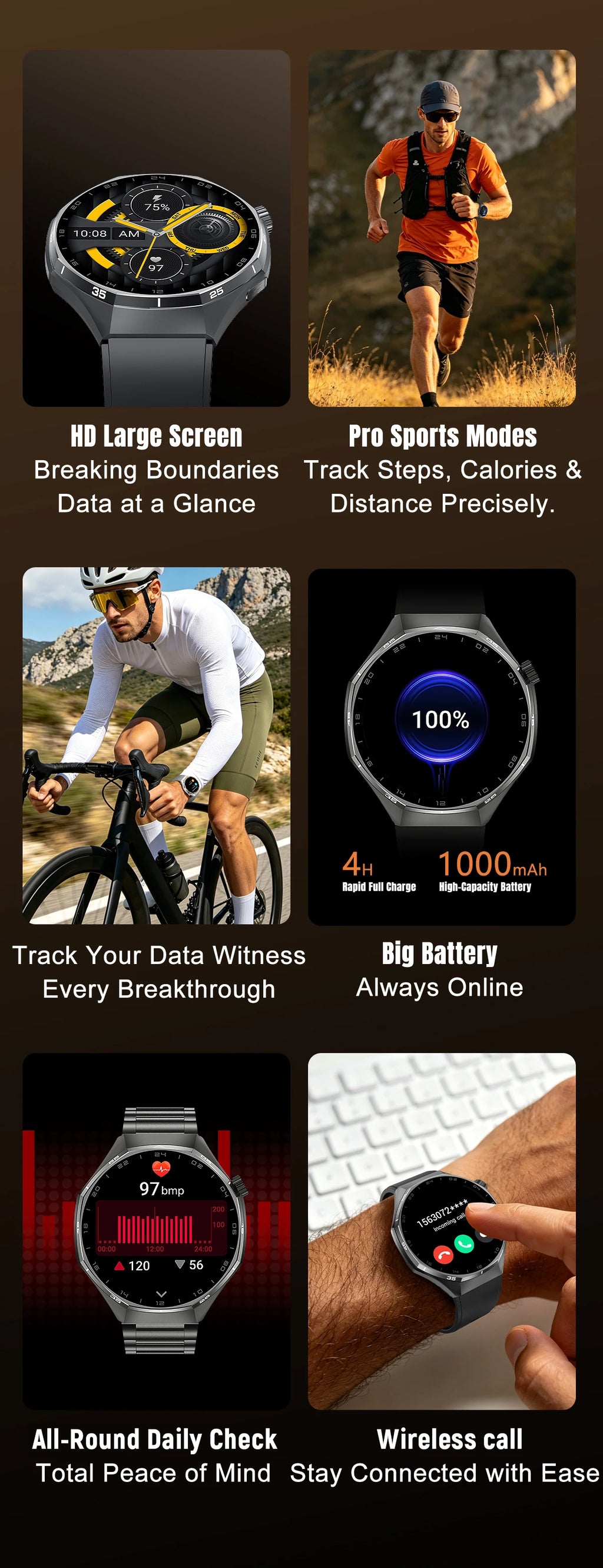 LIGE 2026 Smart Watch For Men IP68 Waterproof Sports Bluetooth Call Watch Smart Heart Rate Blood Oxygen Clock For Android IOS