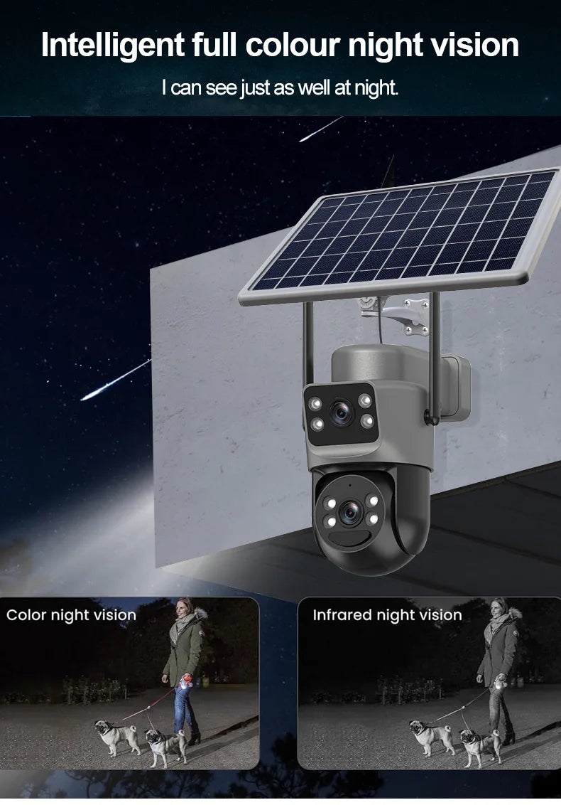 2.8'' 8MP Solar Camera Outdoor Dual Lens Wireless WIFI Surveillance IP Camera PIR Human Detection Solar Security CCTV Cam