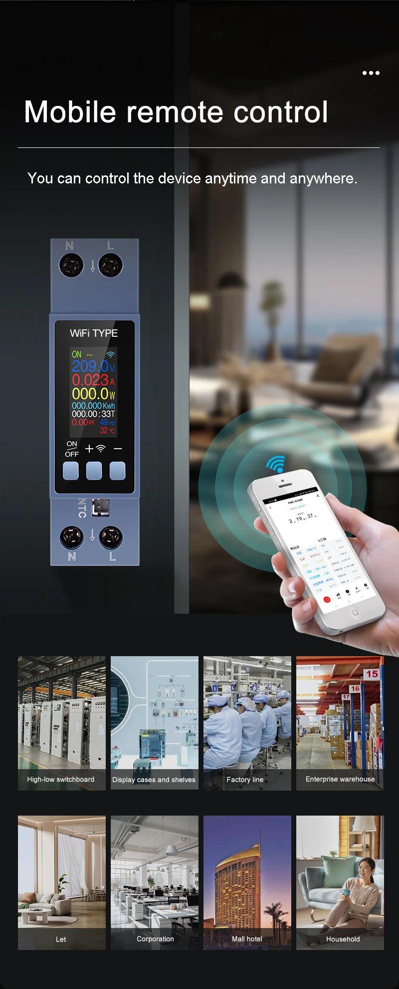 Tuya WiFi 8 In1 Smart Circuit Breaker Power Meter AC 85-290V Smart Switch Energy Meter APP Control with LCD Voltage Protection