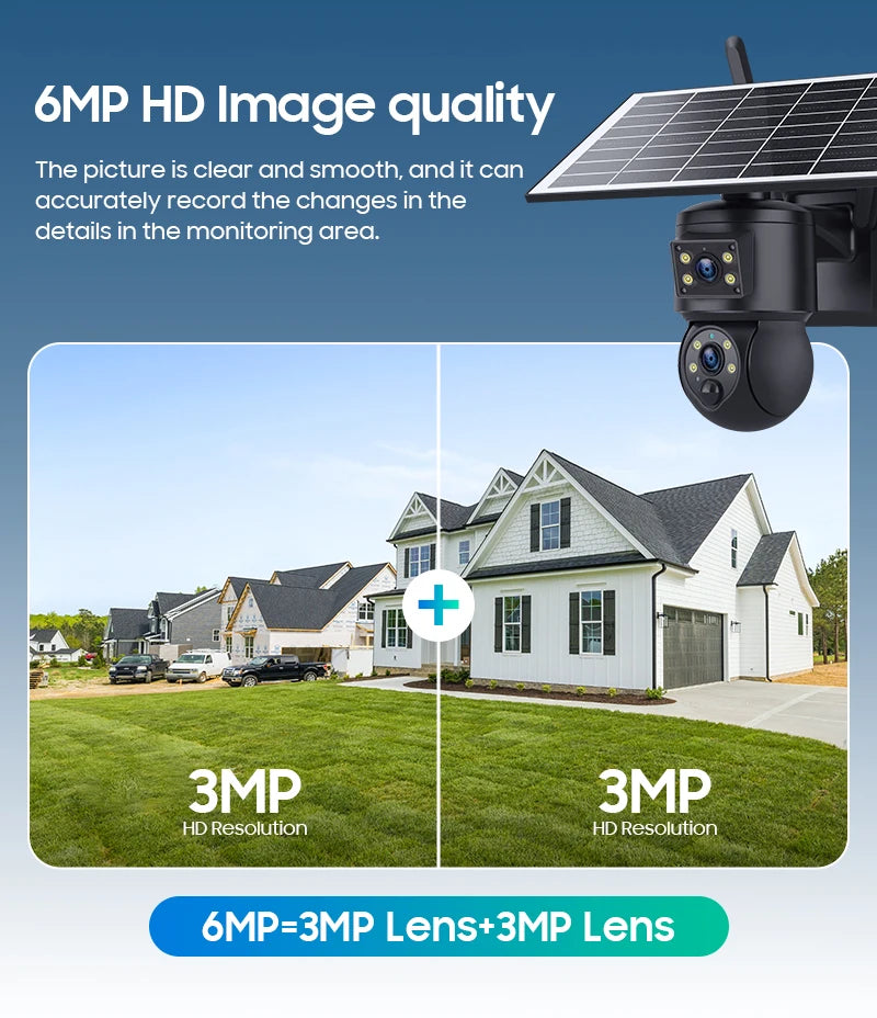 6MP Ubox APP Solar Power Dual Lens WIFI IP Camera Full Color AI Humanoid Detection Home Security CCTV Monitor