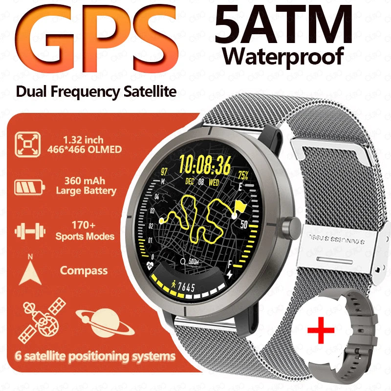 2026 GPS Smart Watch AMOLED 1.32 HD BT Call 5ATM Waterproof 170 Sport Modes 360mAh Large Battery Replaceable Strap Smart Watch