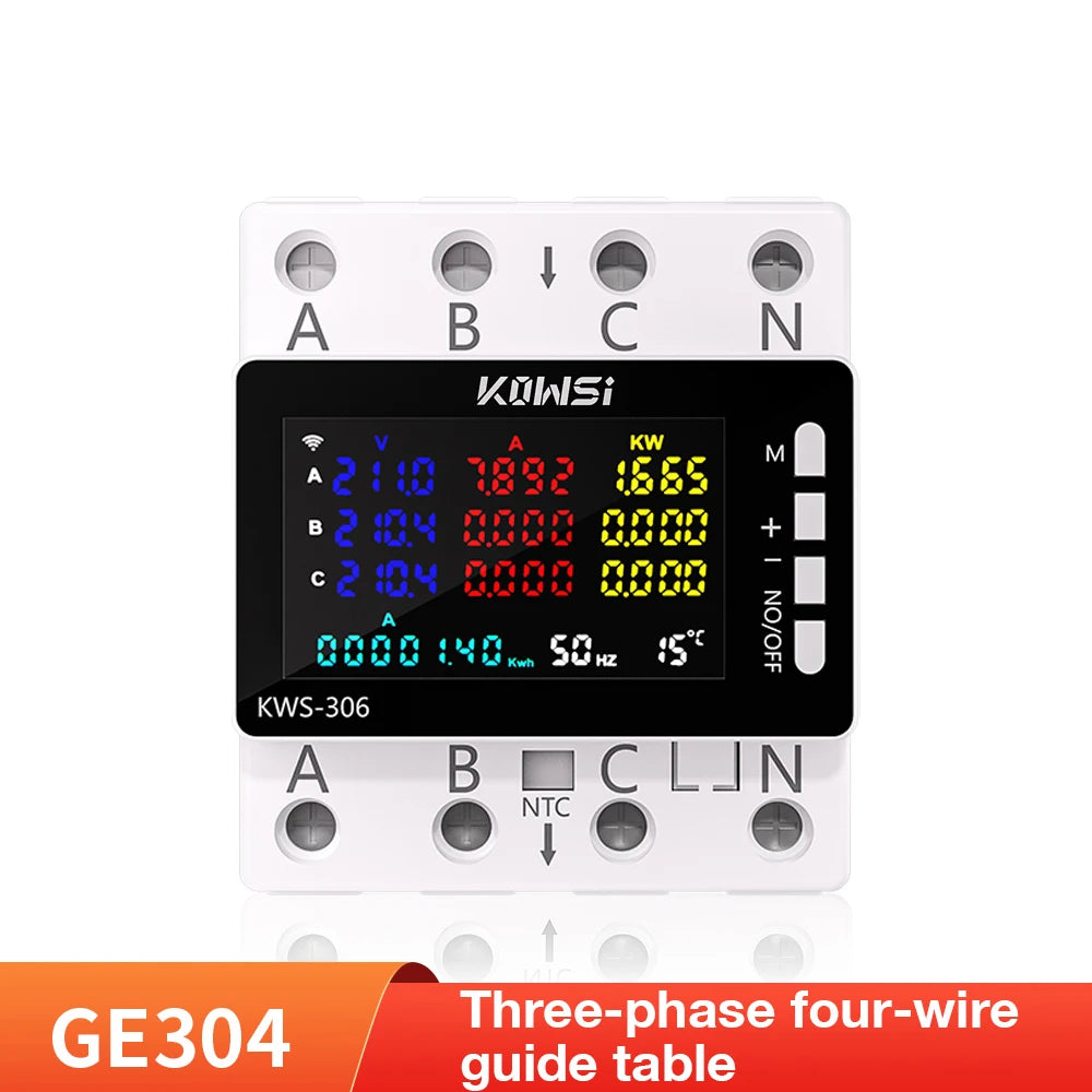 Tuya WiFi 8in1 AC Energy Meter 3P 85-290V/80A Voltage Current Meter APP Relay kWh Circuit Breaker Power Meter Smart Life