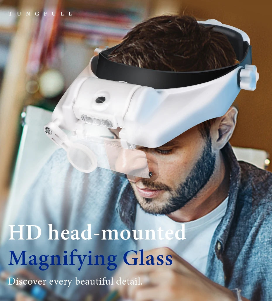LED Magnifier 1.5x 2x 2.5x 3x 3.5x 8x Magnifying Glasses for Jewelry Watch Electronic Repair Hands-Free Loupe