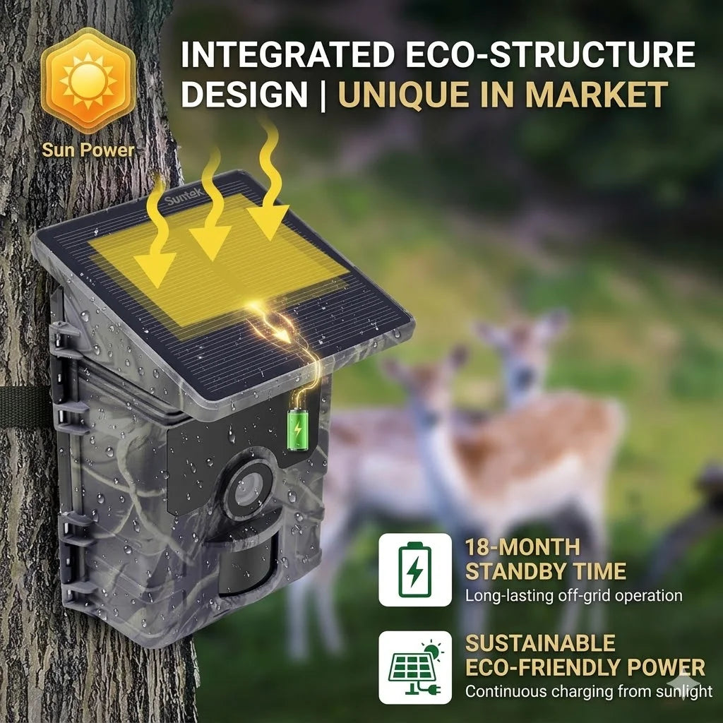 Solar Wildlife 50MP 4K Video Trail Camera with Night Vision 0.3s Motion Activated Waterproof for Outdoor Hunting Garden Monitori