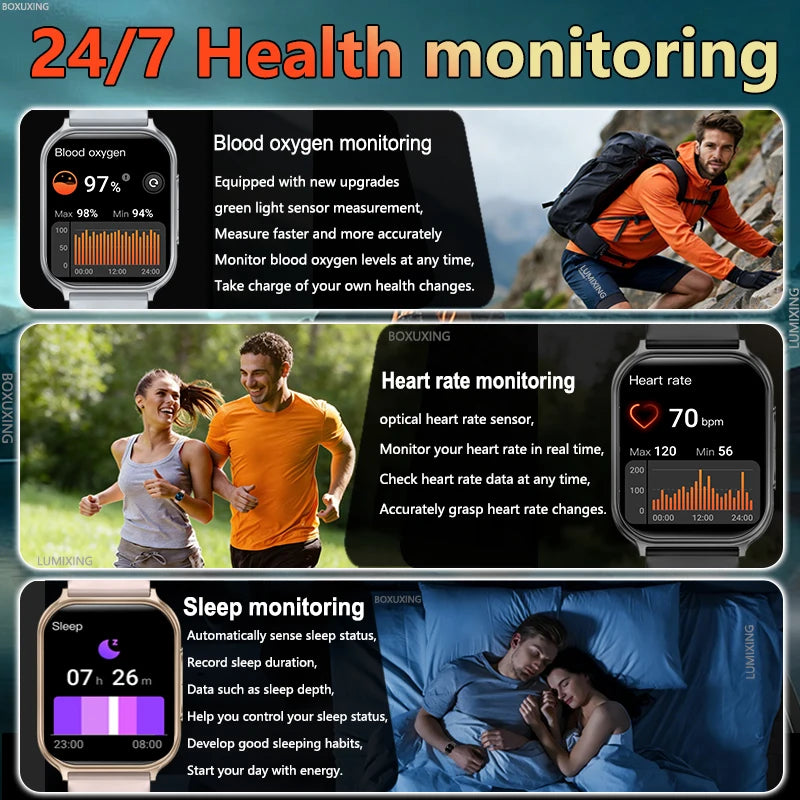 2026 New Smartwatches Men Women Sports Fitness Tracker IP68 Waterproof Built-in 24H Heart Rate 700 mAh Battery Call Smart Watch