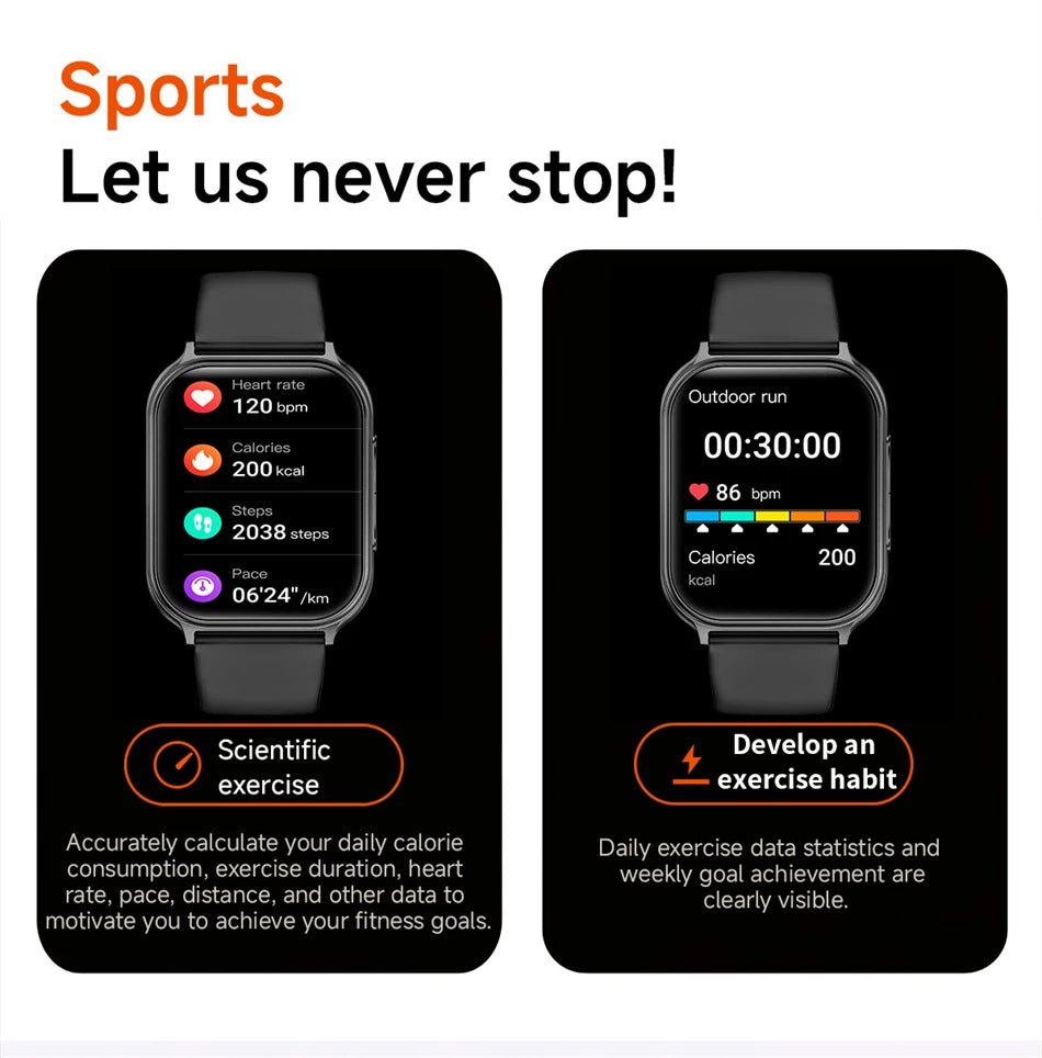 2026 New Smartwatches Men Women Sports Fitness Tracker IP68 Waterproof Built-in 24H Heart Rate 700 mAh Battery Call Smart Watch