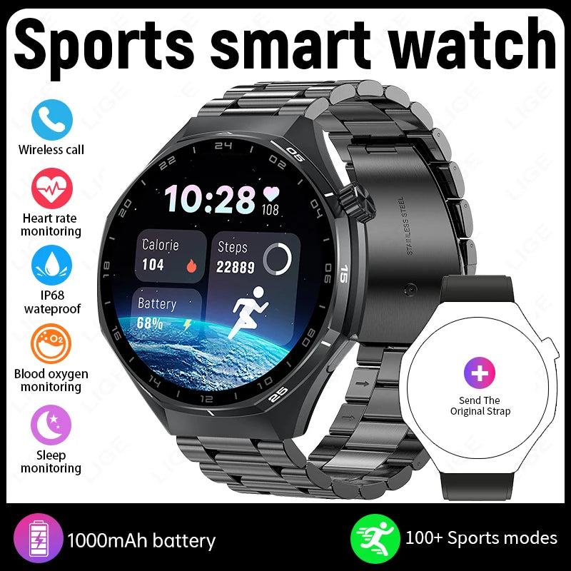 LIGE 2026 Smart Watch For Men IP68 Waterproof Sports Bluetooth Call Watch Smart Heart Rate Blood Oxygen Clock For Android IOS