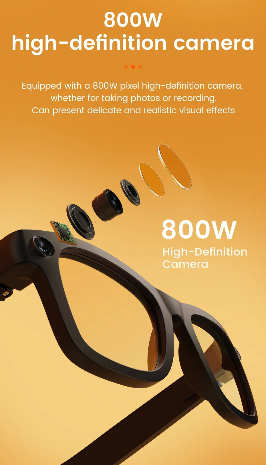 2026 New Smart AI Glasses with AI Translation 800W HD Camera EIS Stabilization 1080P Video Recording and WiFi Transmission