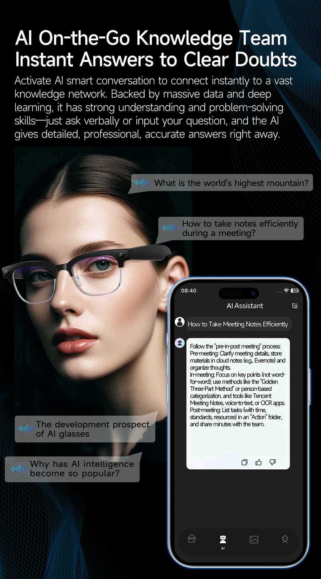 2026 New AI Smart Glasses 800W HD Camera Glasses Photo Recognition Video Record Translation Call Waterproof Sunglasses Men Women