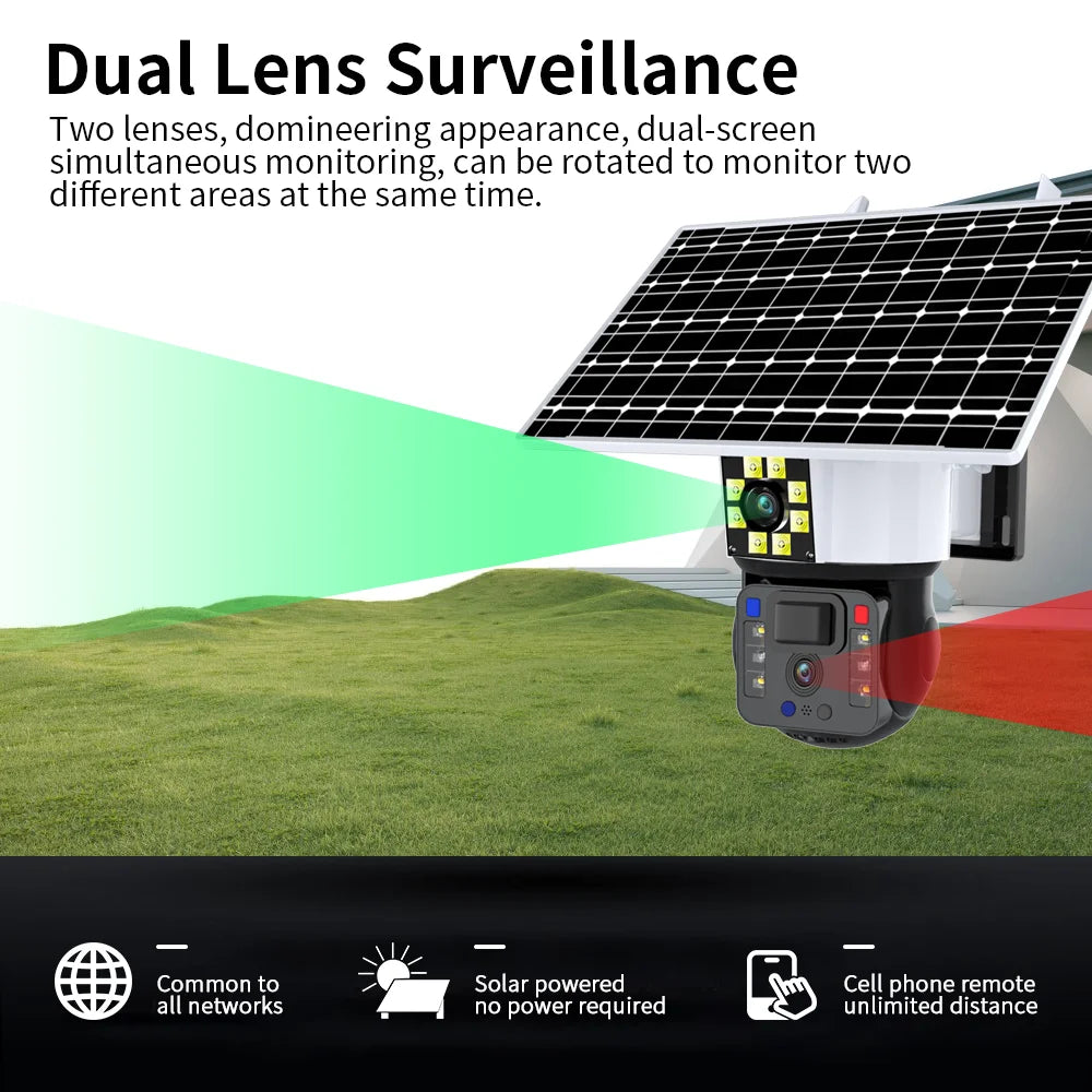 8MP 4K WiFi Solar Camera Outdoor Dual Lens Dual Screen Gimbal IP Camera With Solar Panel Rechargeable AI Motion Detection